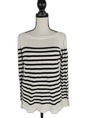 Women's LOFT Striped Boat Neck Long Sleeve Top, Black & White, S